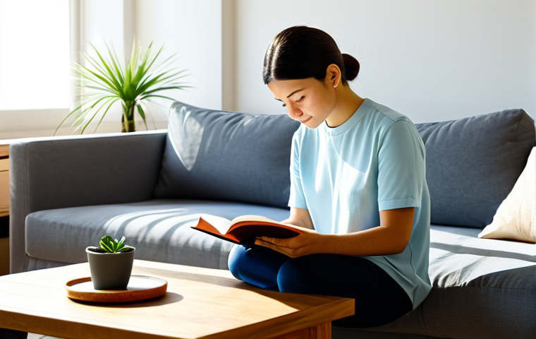 A professional individual, fully clothed in modest, comfortable attire, calmly reading a physical book in a sunlit, peaceful living room. The room features warm natural light, a potted plant on a minimalist wooden table, and no visible digital devices, emphasizing a serene, digital-free environment. The individual is in a natural, relaxed pose with perfect anatomy, correct proportions, well-formed hands, and proper finger count. The image conveys a sense of tranquility, focus, and mindfulness. safe for work, appropriate content, professional, family-friendly, high quality professional photography, ultra-realistic.