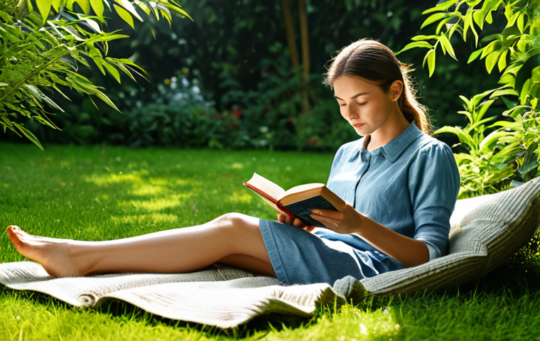 Peaceful Digital Detox**

Prompt: A serene woman in a cozy, fully clothed outfit, reading a book in a sunlit garden, surrounded by lush greenery, a gentle breeze rustling through the leaves, no digital devices visible, safe for work, appropriate content, perfect anatomy, natural pose, professional, modest, family-friendly, high resolution.

**