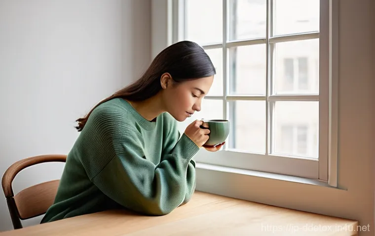 디지털디톡스와 실내 환경의 중요성 - **Prompt 1: Serene Digital Detox Moment**
    "A person, gender-neutral, wearing comfortable, modest...