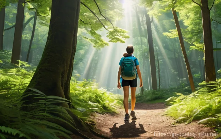 디지털디톡스와 환경적 요인 - **Prompt:** A tranquil and serene natural landscape, with a young adult (mid-20s, gender-neutral) pe...