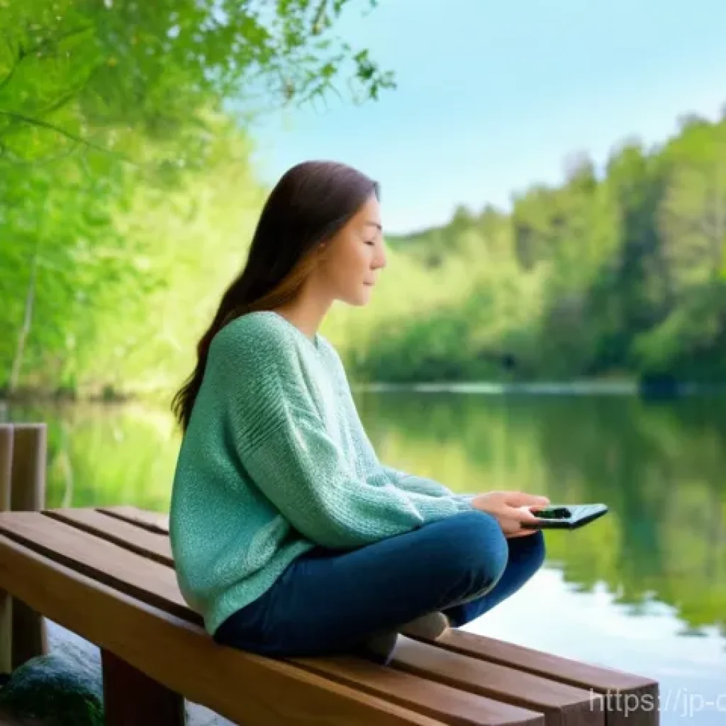 디지털디톡스와 가상 현실의 영향 - **Digital Detox in Nature's Embrace:**
"A serene, cinematic photograph of a young woman (20s-30s...