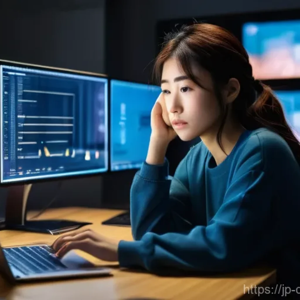 디지털디톡스와 업무 효율성 향상 - **Overwhelmed by Digital Information**
A young adult Japanese woman in her late 20s, with a slig...