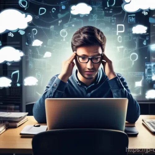 디지털디톡스와 건강한 디지털 라이프 - **"Digital Overload: A Moment of Mental Clutter"**
    A young professional (30s, gender-neutral) si...