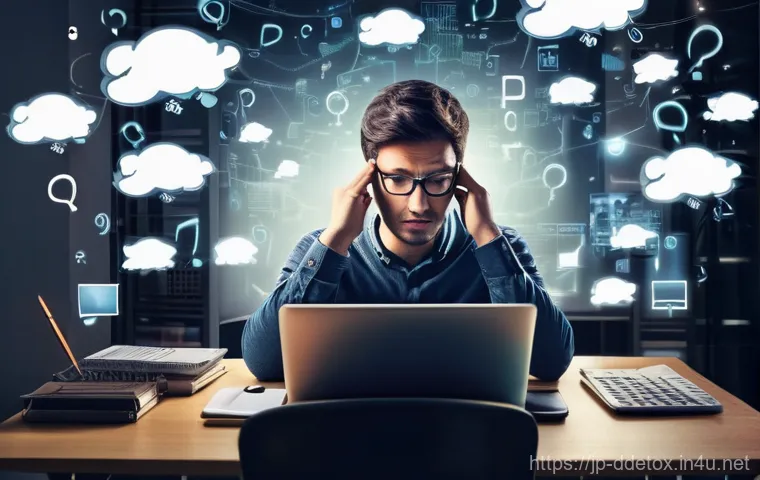 디지털디톡스와 건강한 디지털 라이프 - **"Digital Overload: A Moment of Mental Clutter"**
    A young professional (30s, gender-neutral) si...