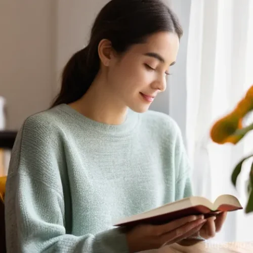 디지털디톡스와 스마트폰 의존 탈피 - **Prompt:** A young woman, in her late 20s, is enjoying a peaceful morning in a sunlit, cozy living ...